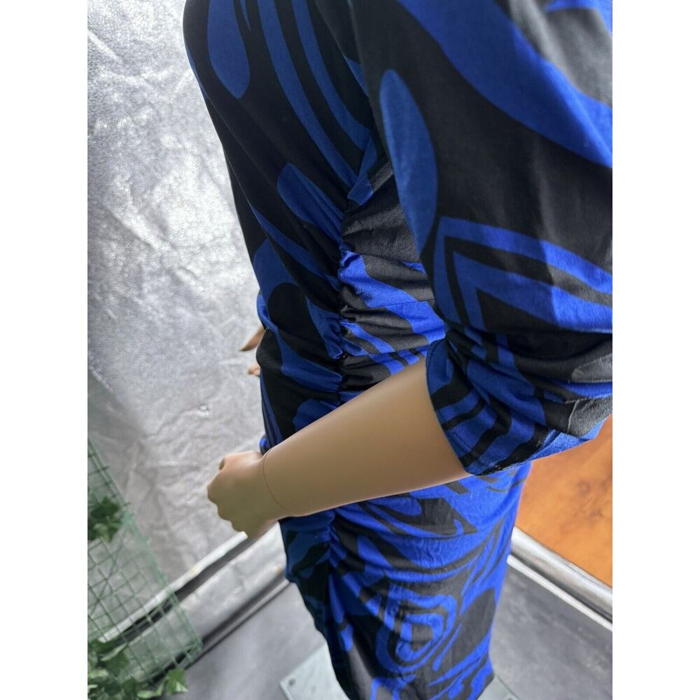 MILANO Royal BLUE & BLACK ABSTRACT LONG SLEEVE DRESS SZ M - Picture 11 of 11